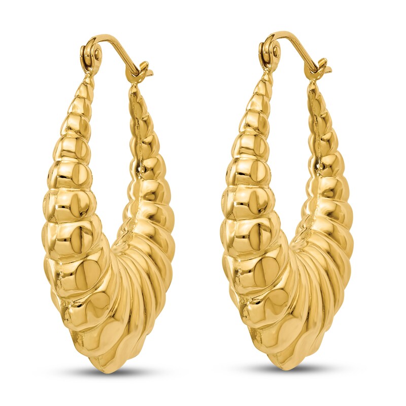 Main Image 2 of Scalloped Hollow Hoop Earrings 14K Yellow Gold 14mm