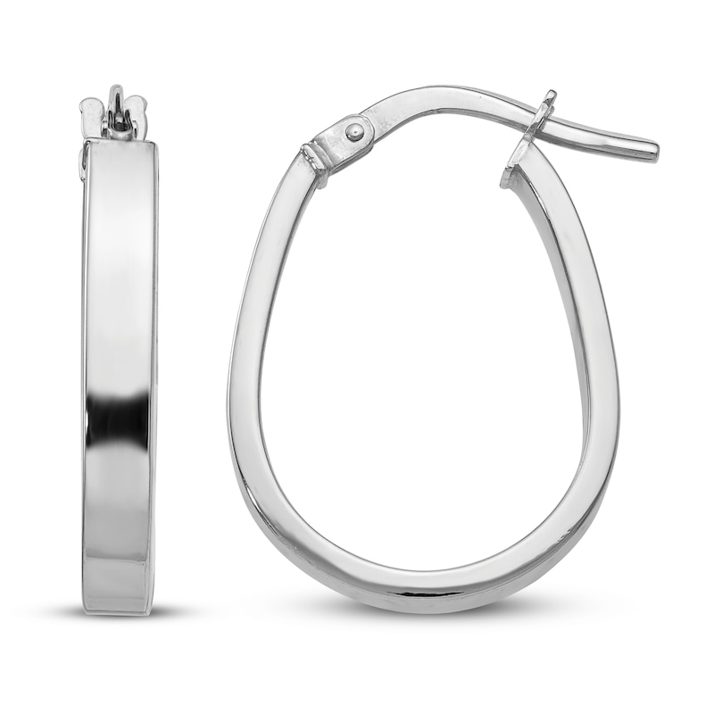 Silver Square Tube Oval Hoop Earrings