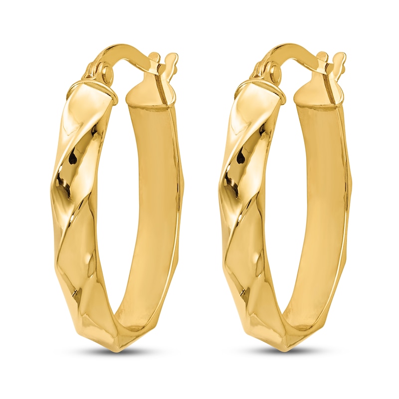 Main Image 2 of Polished and Twisted Oval Hoop Earrings 14K Yellow Gold
