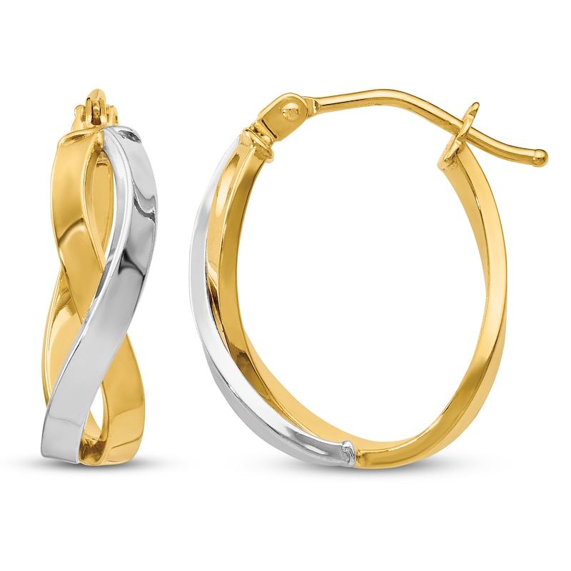 Pre-Owned 14K Tri-Colored Twisted Hoop Earrings