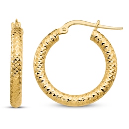Diamond-Cut Hoop Earrings 14K Yellow Gold