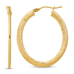 Textured Oval Hoop Earrings 14K Yellow Gold