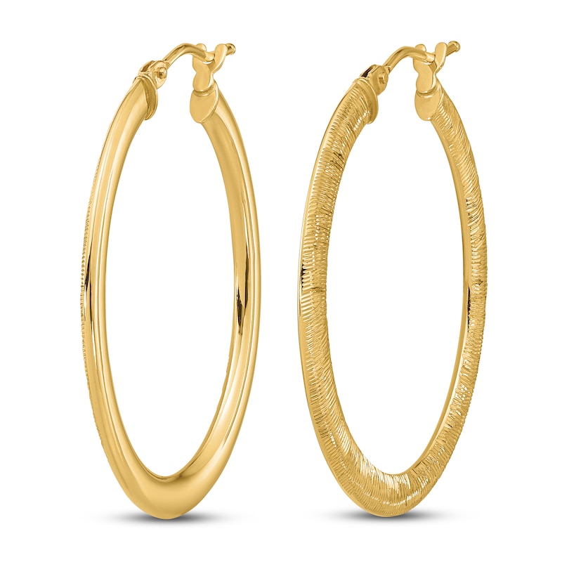 Main Image 2 of Textured Oval Hoop Earrings 14K Yellow Gold