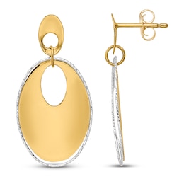 Polished and Textured Dangle Earrings 14K Two-Tone Gold