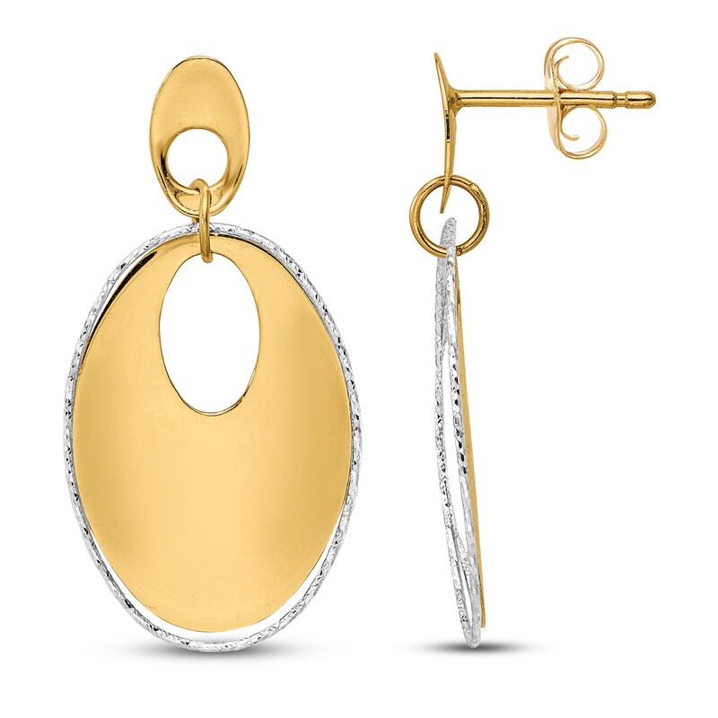 Main Image 1 of Polished and Textured Dangle Earrings 14K Two-Tone Gold