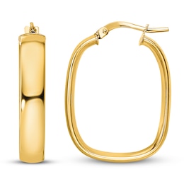 Squared Oval Hoop Earrings 14K Yellow Gold