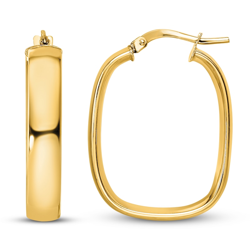 Main Image 1 of Squared Oval Hoop Earrings 14K Yellow Gold