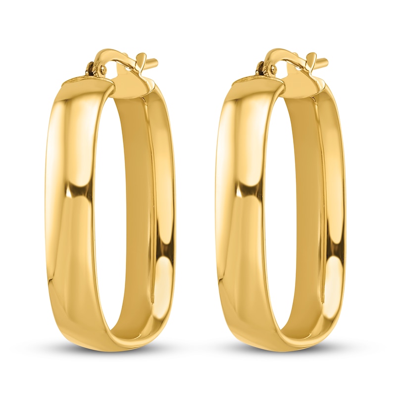 Main Image 2 of Squared Oval Hoop Earrings 14K Yellow Gold