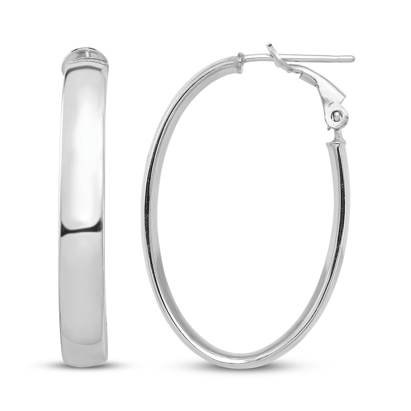 Oval Hoop Earrings 14K White Gold 34mm