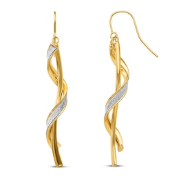 Glitter Infused Spiral Dangle Earrings 14K Yellow Gold