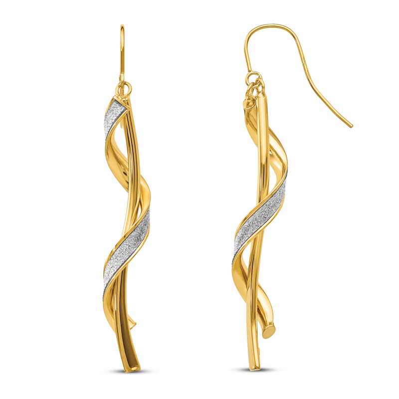 Main Image 1 of Glitter Infused Spiral Dangle Earrings 14K Yellow Gold