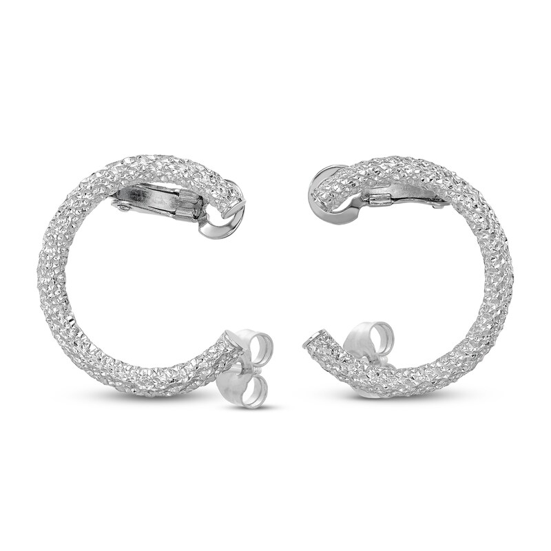 Main Image 2 of Diamond-Cut Climber Hoop Earrings 14K White Gold