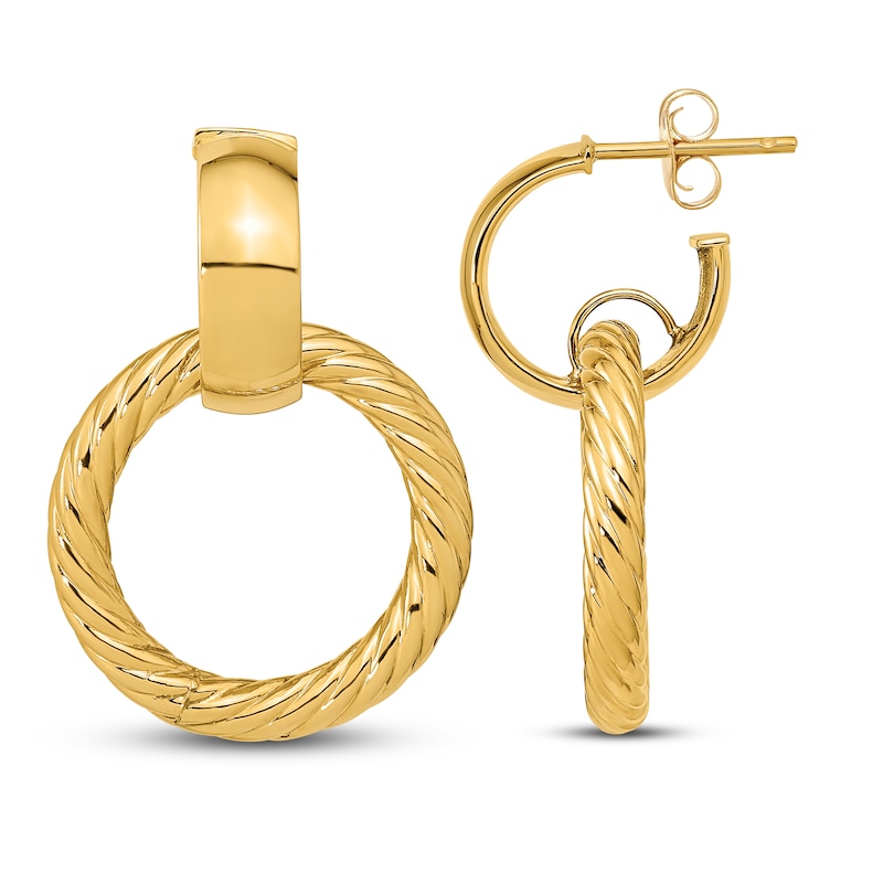 Main Image 1 of Textured Fancy Dangle Post Earrings 14K Yellow Gold