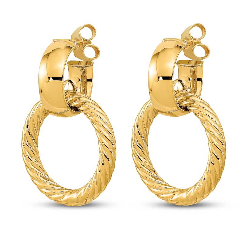 Textured Fancy Dangle Post Earrings 14K Yellow Gold