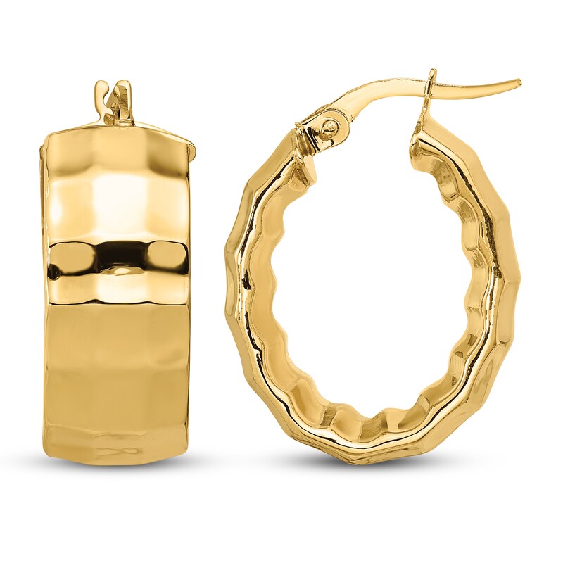 Main Image 1 of Textured Oval Hoop Earrings 14K Yellow Gold