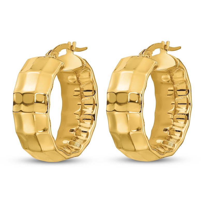 Main Image 2 of Textured Oval Hoop Earrings 14K Yellow Gold