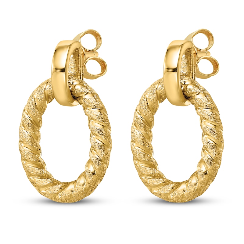 Main Image 2 of Polished and Textured Post Dangle Earrings 14K Yellow Gold