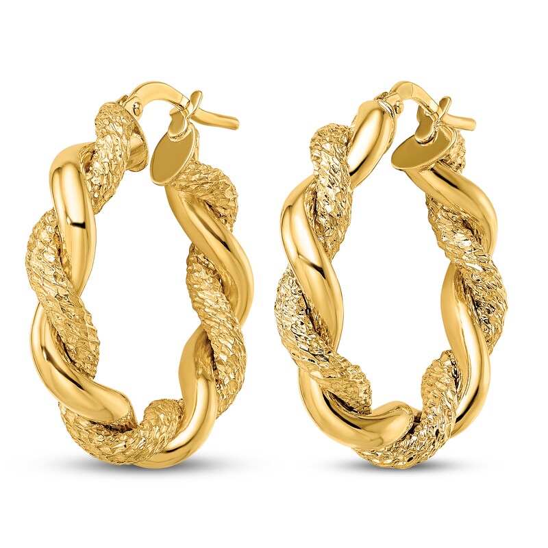Main Image 2 of Diamond cut Twisted Hoop Earrings 14K Yellow Gold