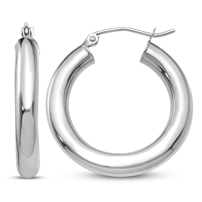Main Image 1 of Lightweight Tube Hoop Earrings 14K White Gold