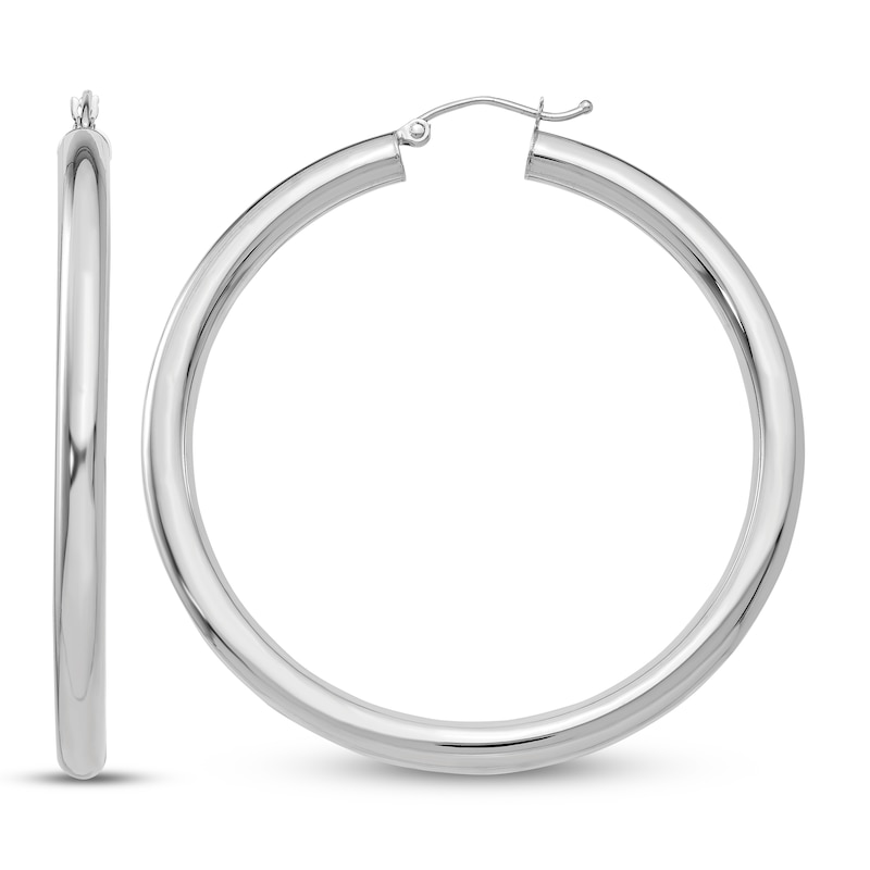 Main Image 1 of Lightweight Tube Hoop Earrings 14K White Gold