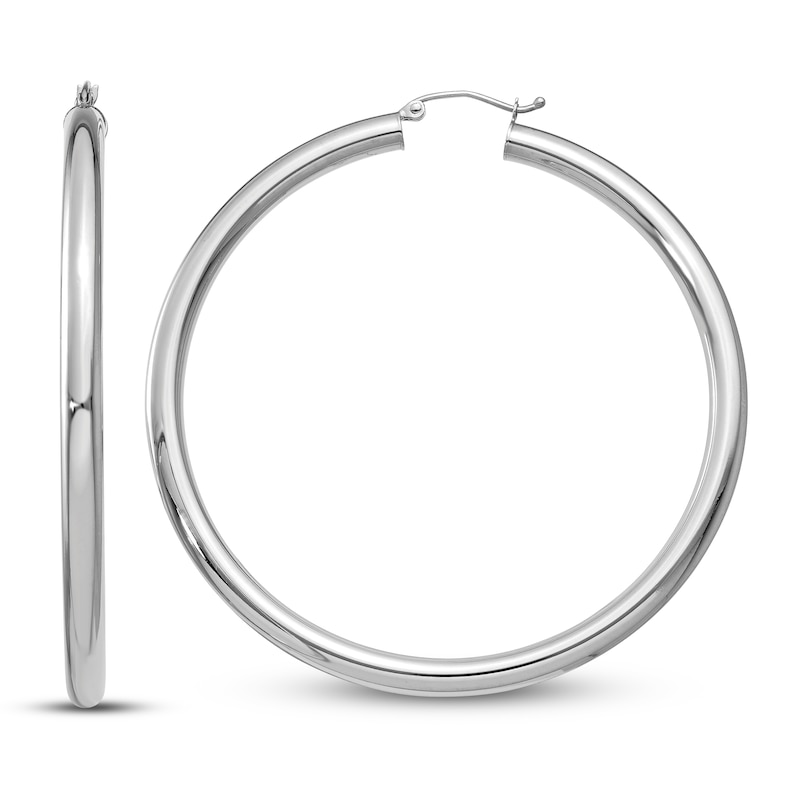 Main Image 1 of Lightweight Tube Hoop Earrings 14K White Gold 60mm