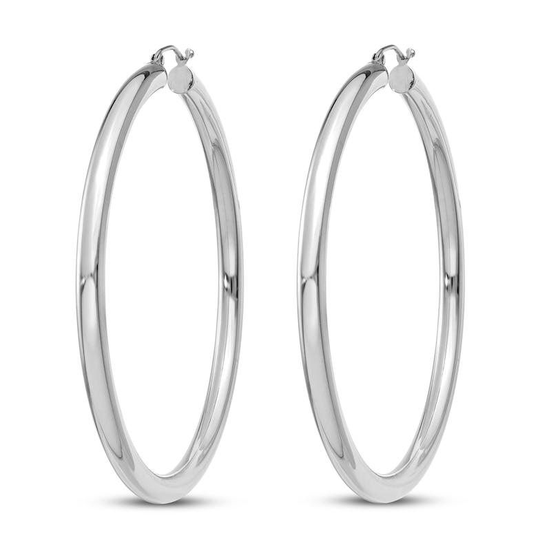 Main Image 2 of Lightweight Tube Hoop Earrings 14K White Gold 60mm