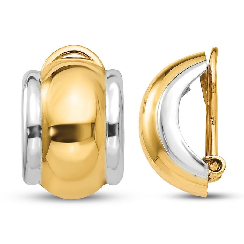 Main Image 1 of Omega Clip Hoop Earrings 14K Two-Tone Gold 16mm