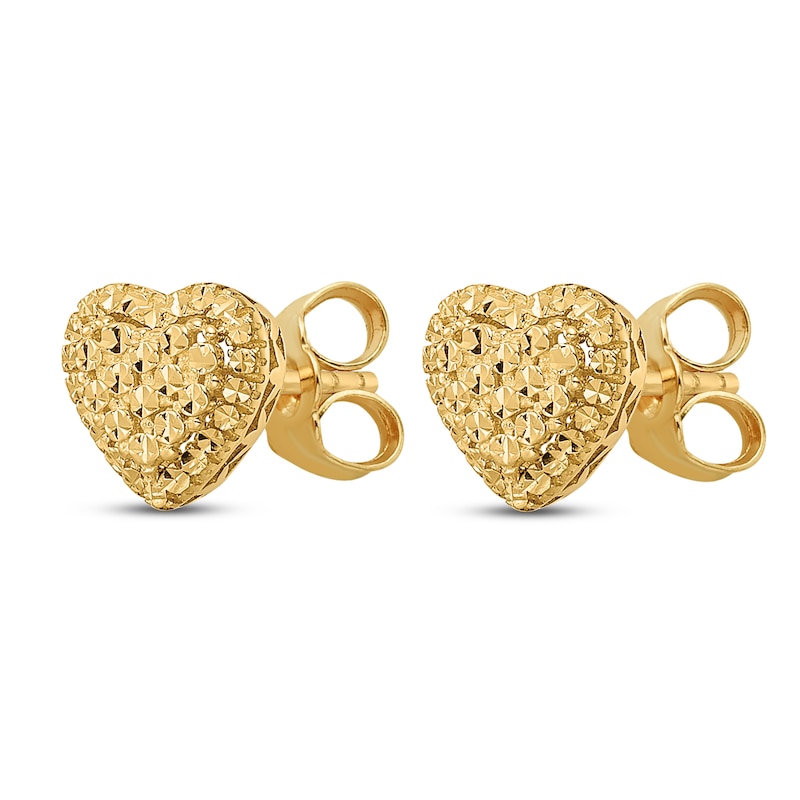 Diamond-cut Heart Stud Earrings 14K Yellow Gold