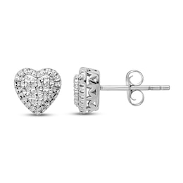 Diamond-cut Heart Stud Earrings 14K White Gold