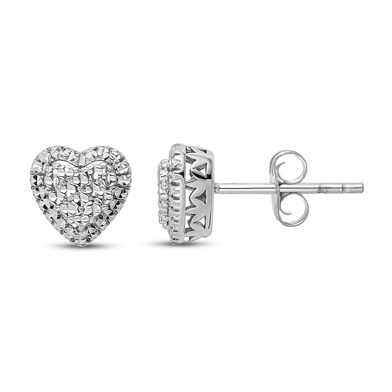 Main Image 1 of Diamond-cut Heart Stud Earrings 14K White Gold