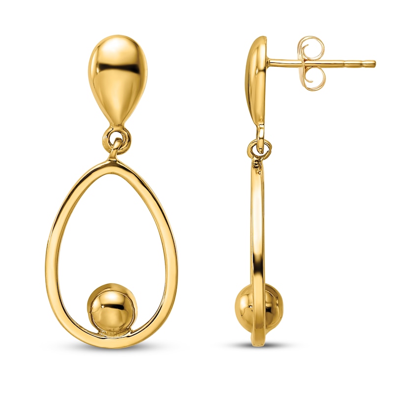 Main Image 1 of Oval Round Ball Dangle Earring 14K Yellow Gold