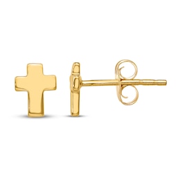 Cross Stud Earrings 14K Yellow Gold