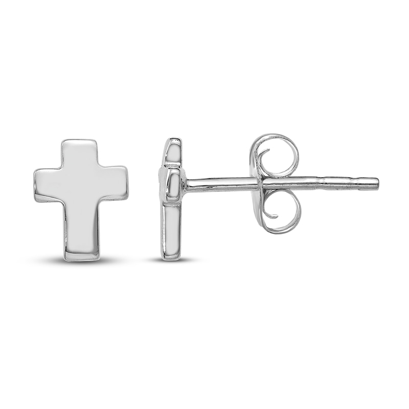 Main Image 1 of Cross Stud Earrings 14K White Gold