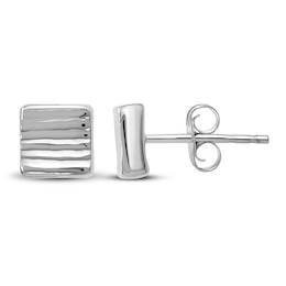 Square Stud Earrings 14K White Gold