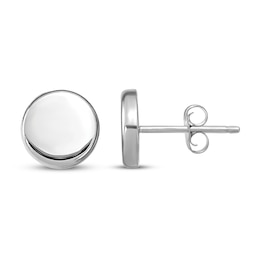 Button Disc Stud Earrings 14K White Gold