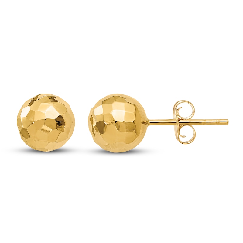 Faceted Ball Stud Earrings 14K Yellow Gold