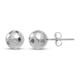 Faceted Ball Stud Earrings 14K White Gold