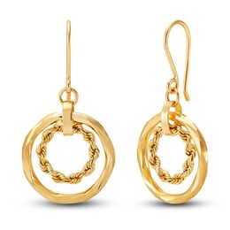 Double Circle Drop Earrings 10K Yellow Gold