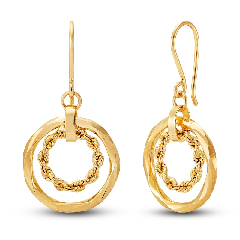 Main Image 1 of Double Circle Drop Earrings 10K Yellow Gold