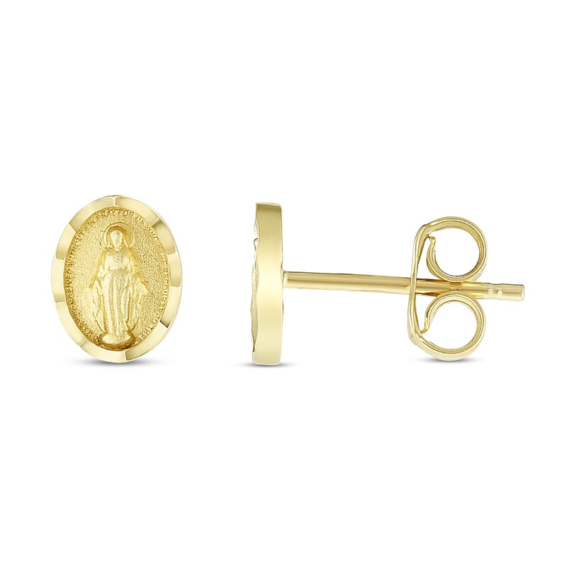 Main Image 1 of Diamond-Cut Religious Stud Earrings 14K Yellow Gold