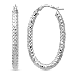 Polished Oval Hoop 14K White Gold