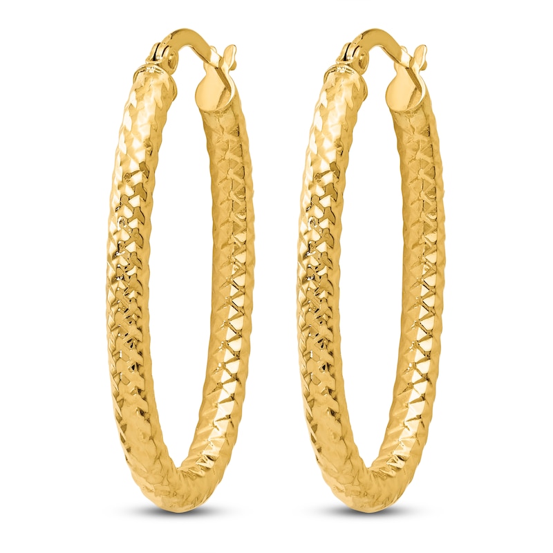 Main Image 2 of Polished Oval Hoop 14K Yellow Gold