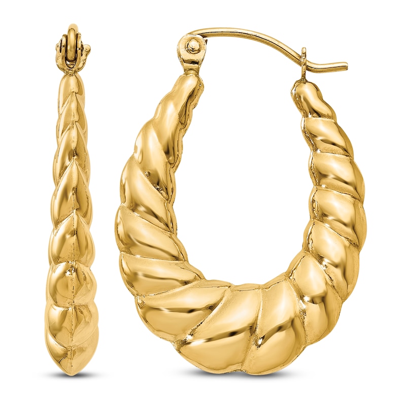 Main Image 1 of Polished Shrimp Hoop Earrings 14K Yellow Gold