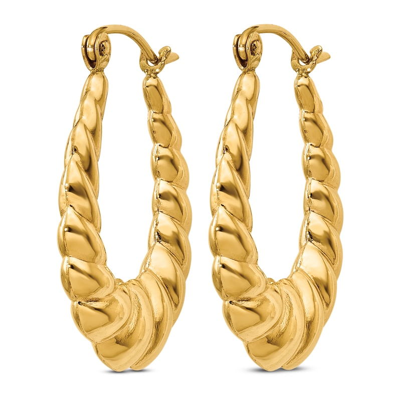 Main Image 2 of Polished Shrimp Hoop Earrings 14K Yellow Gold