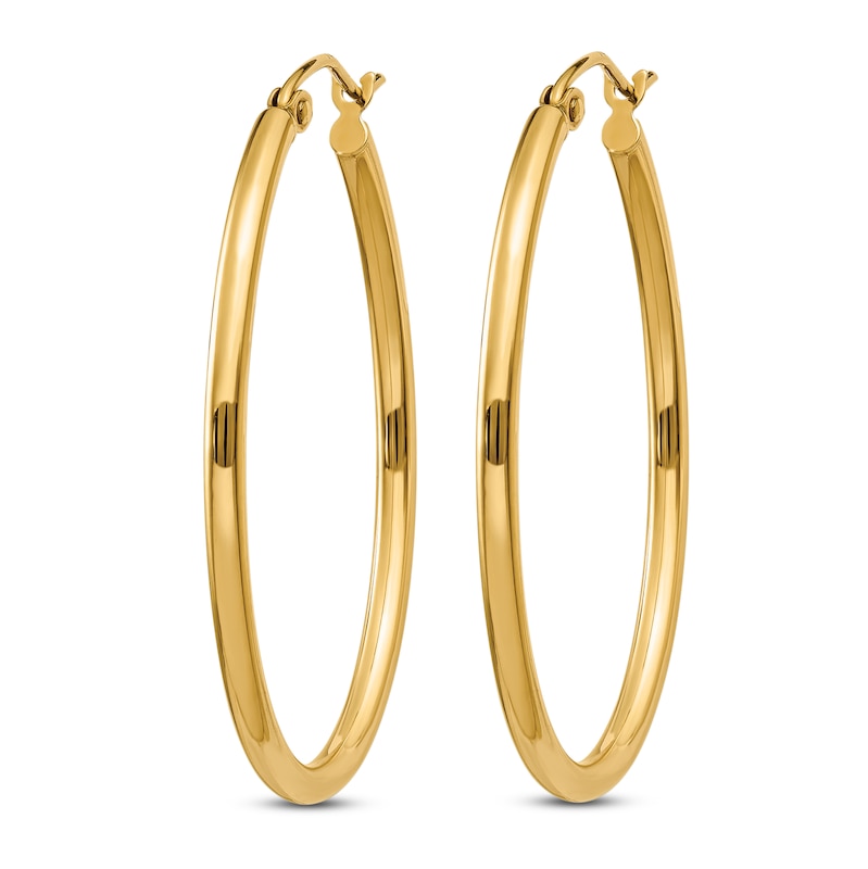 Main Image 2 of Polished Oval Hoop Earrings 14K Yellow Gold