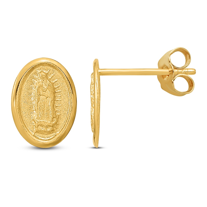 Main Image 1 of Virgin Mary Medallion Stud Earrings 14K Yellow Gold