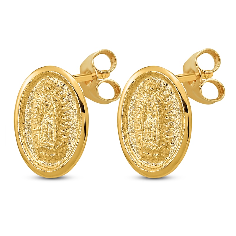 Main Image 2 of Virgin Mary Medallion Stud Earrings 14K Yellow Gold