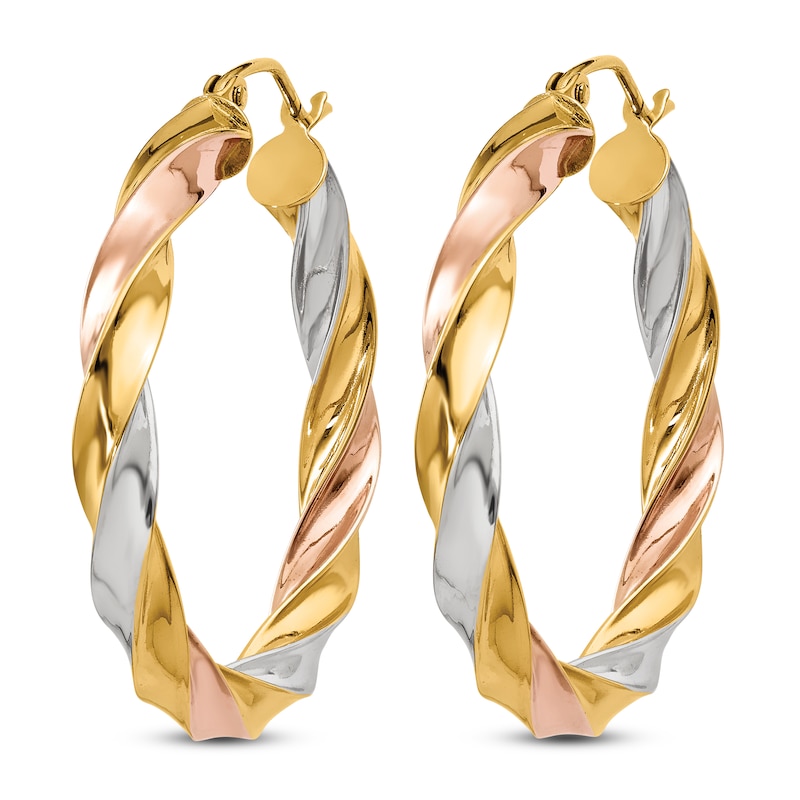 Main Image 2 of Twisted Hoop Earrings 14K Tri-Tone Gold