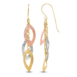 Polished Diamond-Cut Dangle Earrings 14K Tri-Tone Gold