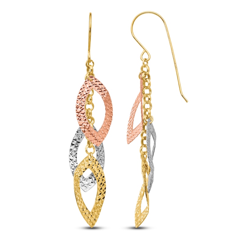Main Image 1 of Polished Diamond-Cut Dangle Earrings 14K Tri-Tone Gold
